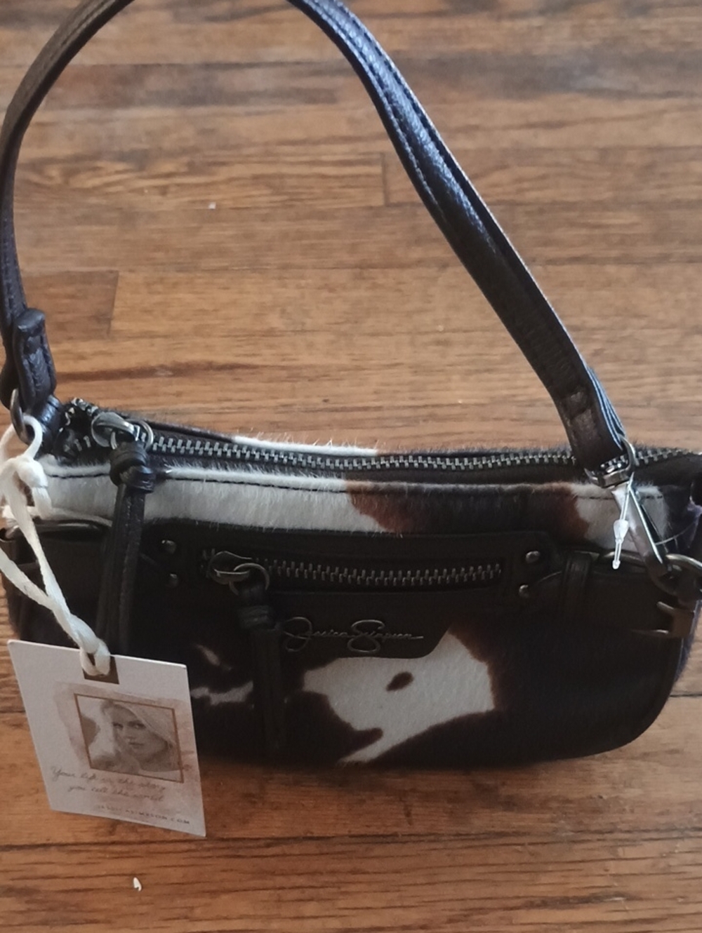 NWT Jessica Simpson Brown & White Cowhide Wristlet
